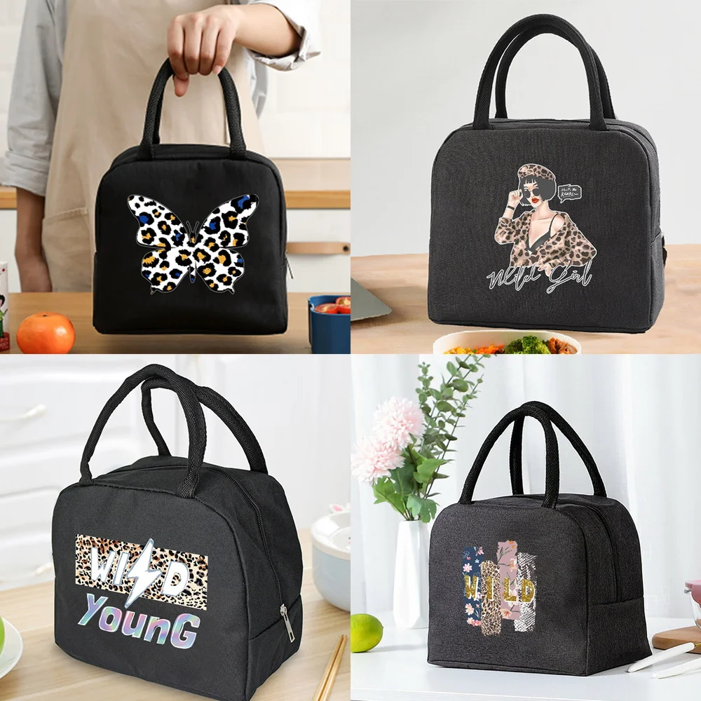 

Lunch Bag Cooler Tote Portable Insulated Zipper Thermal Canvas Bag Food Picnic Unisex Travel Lunchbox Organizer Bags Wild Print