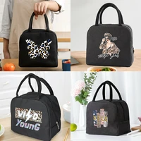 lunch bag cooler tote portable insulated zipper thermal canvas bag food picnic unisex travel lunchbox organizer bags wild print