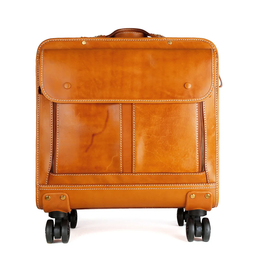 

Real Leather Cabin Travel Luggage Suitcase Wheeled Trolley Weekend Bag Business 20 inch Rolling Luggage