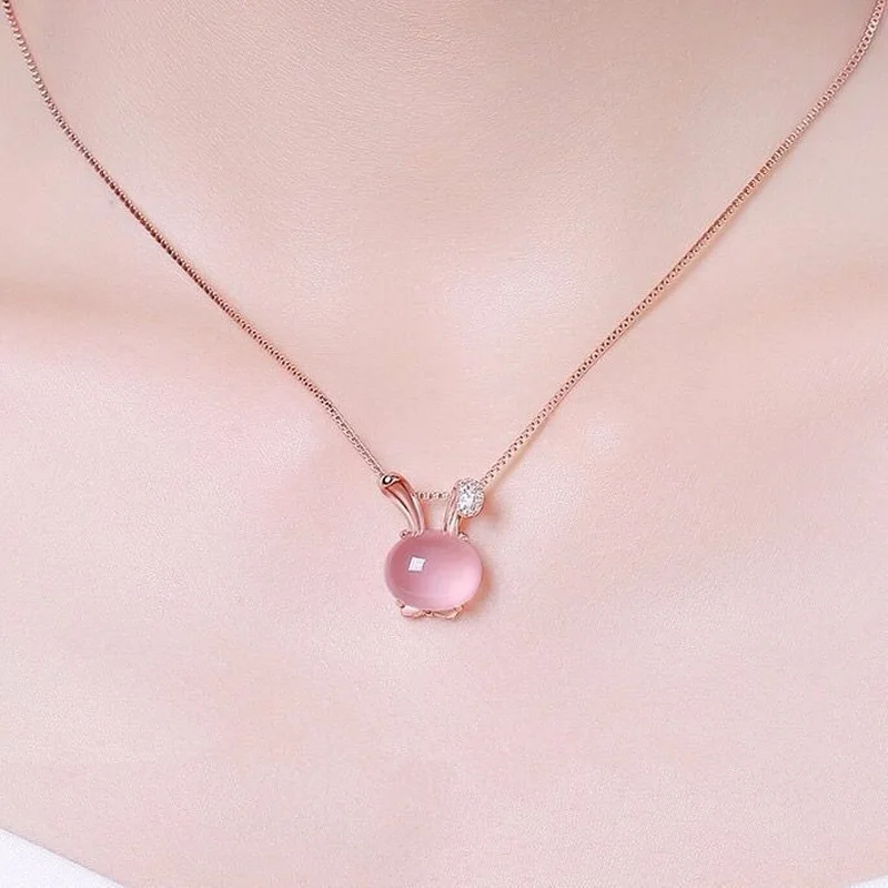 

Fashion Rabbit Ear Pendant Neklce for Women Girls Cute Animal Star Moon Chain Crystal Choker Wedding Party New Year Jewelry Gift