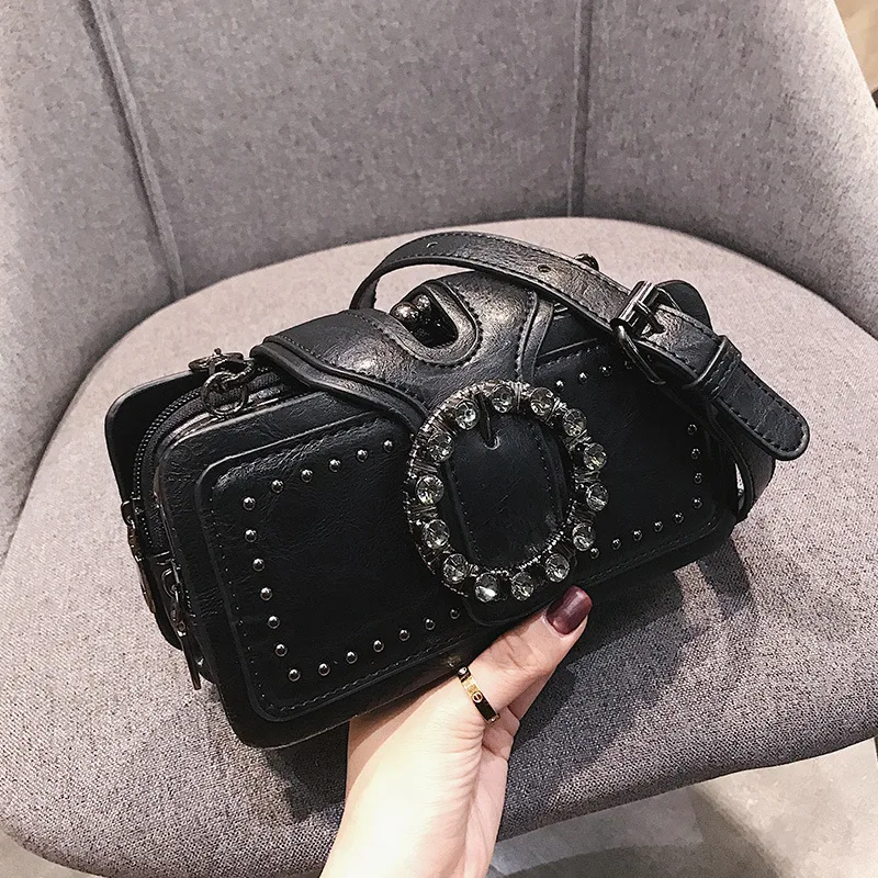 

women Korean Fashion Compartment Iron Clip Mouth Single Shoulder Bag Crossbody Bags For Women Bucket fuax Leather Bag