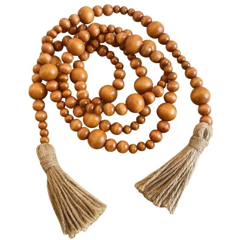

Wood Bead Garland 7.4 Feet, Rustic Brown Wooden Beaded Garland, Farmhouse Wall Hanging Ornament For Home Decor