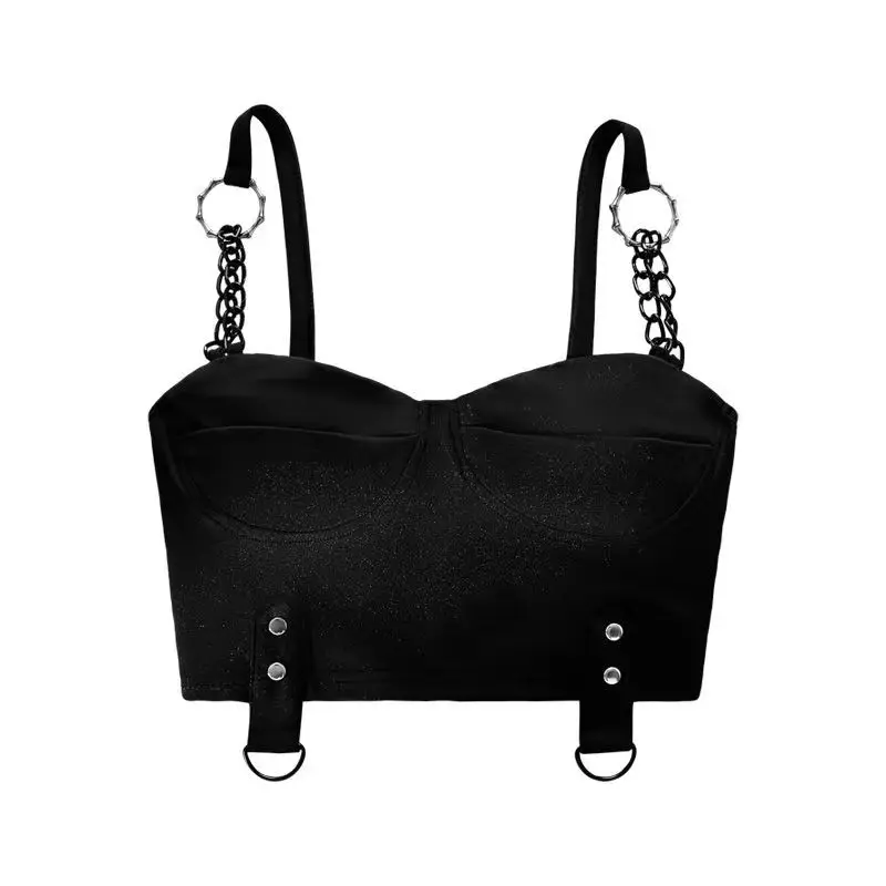 

Sexy Punk Grunge Summer Crop Tops Women Gothic Streetwear Sleeveless Corset Chain Camis Backless Aesthetic Basic Tops Black