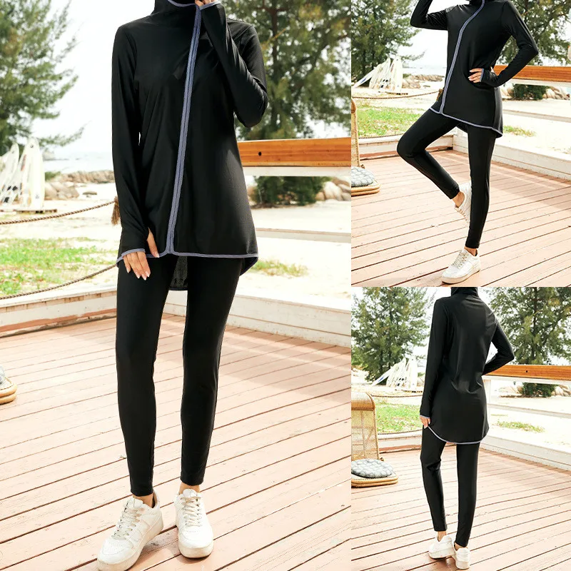 

2 Pieces Islamic Swimsuit Muslim Fashion Zippers Swimming Suit for Women Long Sleeve