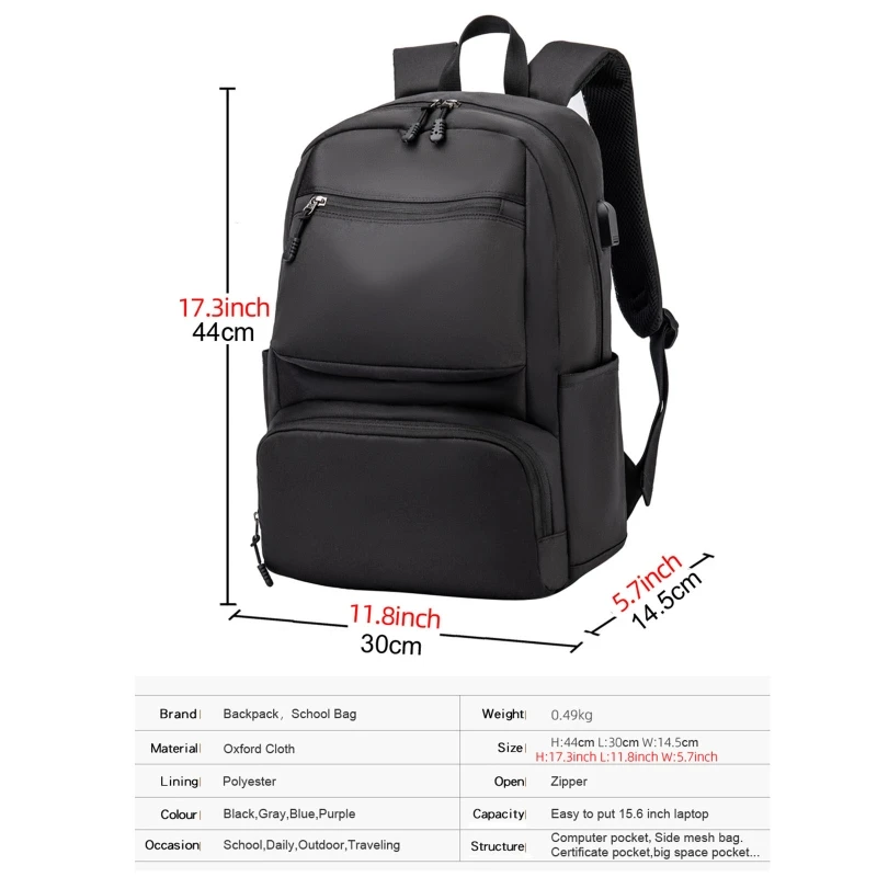 

15.6 Inch Travel Laptop Backpack Business Daypack with USB Charging Port Teenager School Computer Bag Large Capacity Bookbag for