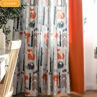 nordic minimalist cute orange gray forest animal fox squirrel boy girl childrens room blackout curtains for living room bedroom