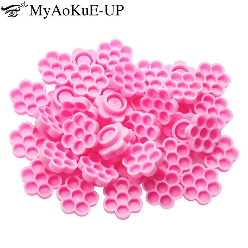 100pcs Disposable Eyelashes Blossom cup eyelashes glue holder plastic Stand Quick Flowering For Eyelashes Extension Makeup Tools