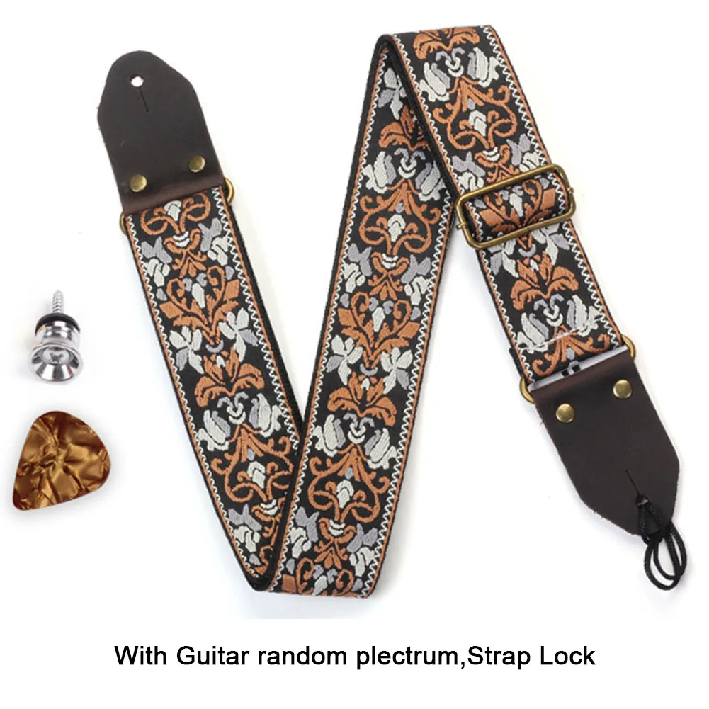 

Universal Adjustable Embroider Guitar Strap National Style And Pick Strap Button Adjustable 80-135cm For Guitar Bass