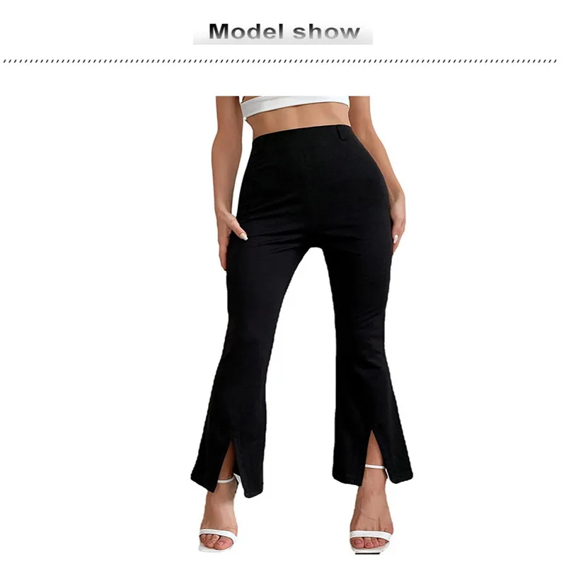 Flare Leggings For Women 2022 High Waist Wide Leg Workout Ankle Lenth Front Split Slim Sexy Leggings Pants Black Trouser Outfit