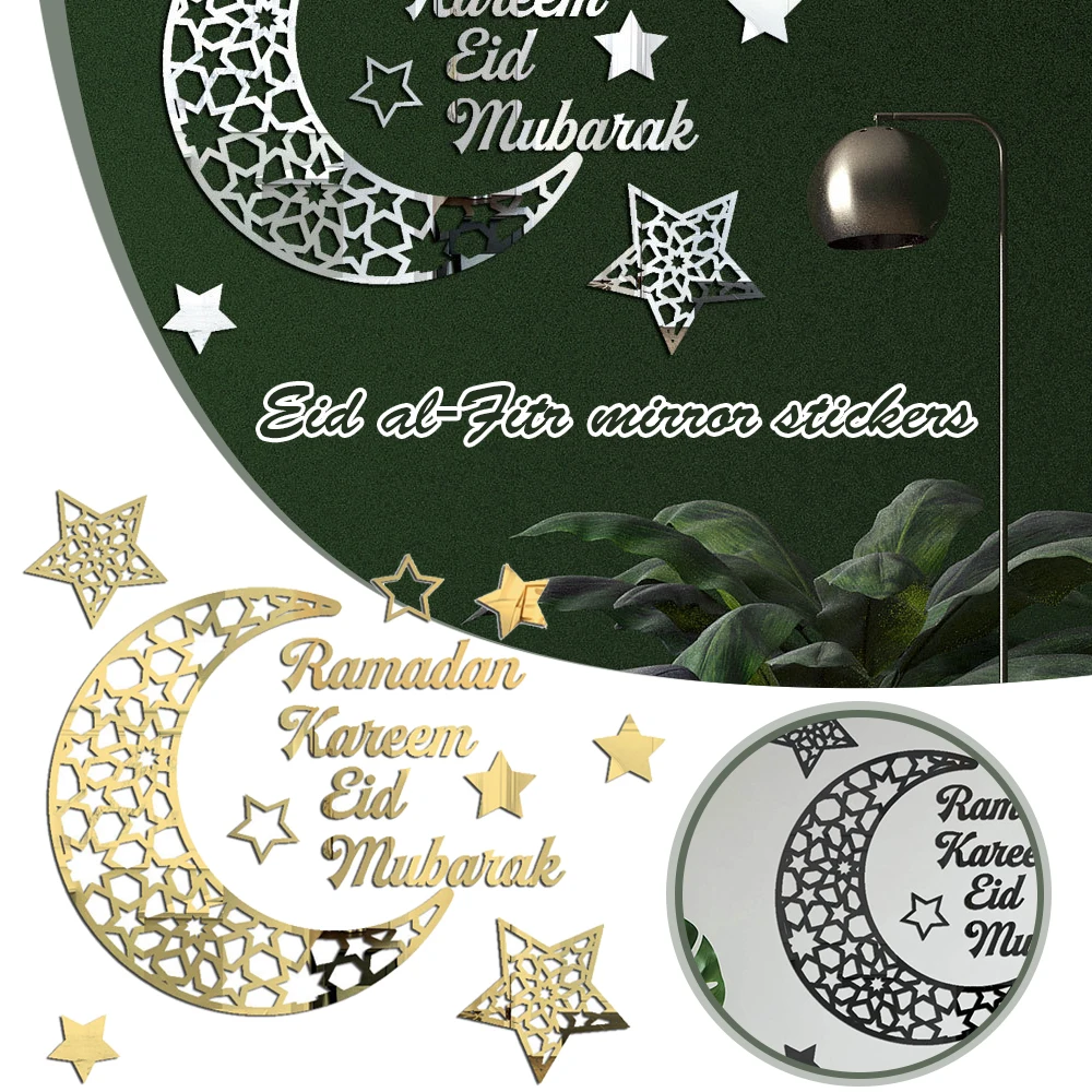 

Ramadan Decorations Moon and Star Acrylic Self-Adhesive Wall Stickers Islamic Easy to Stick Party Supplies Wall Art Decor WWO66