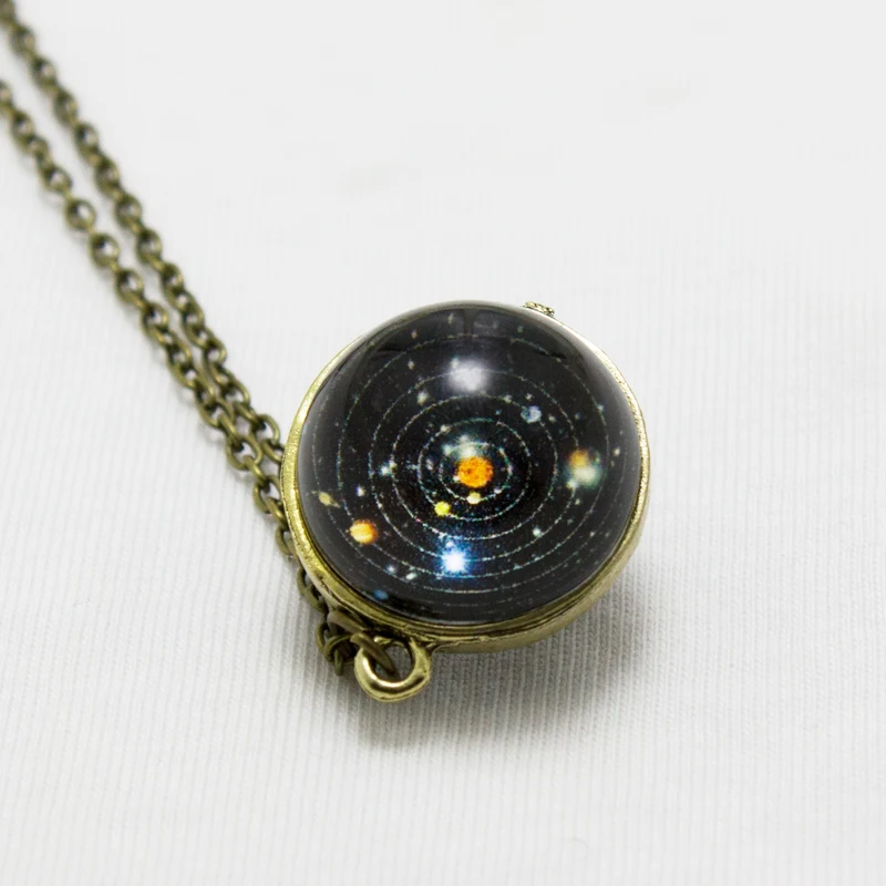 Ожерелье с двухсторонним стеклянным шаром рисунком Земли планеты ювелирные