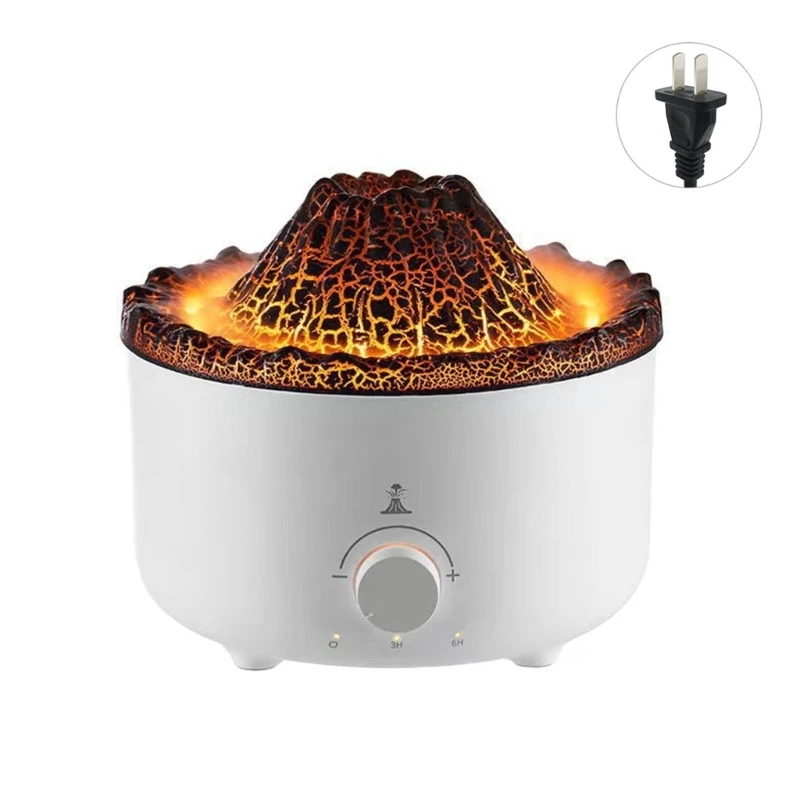 

560ml Electric Air Humidifier Volcanic Flame Aromas Oil Diffuser LED Light Cool Mist Sprayer for Home Bedroom Office N0PF