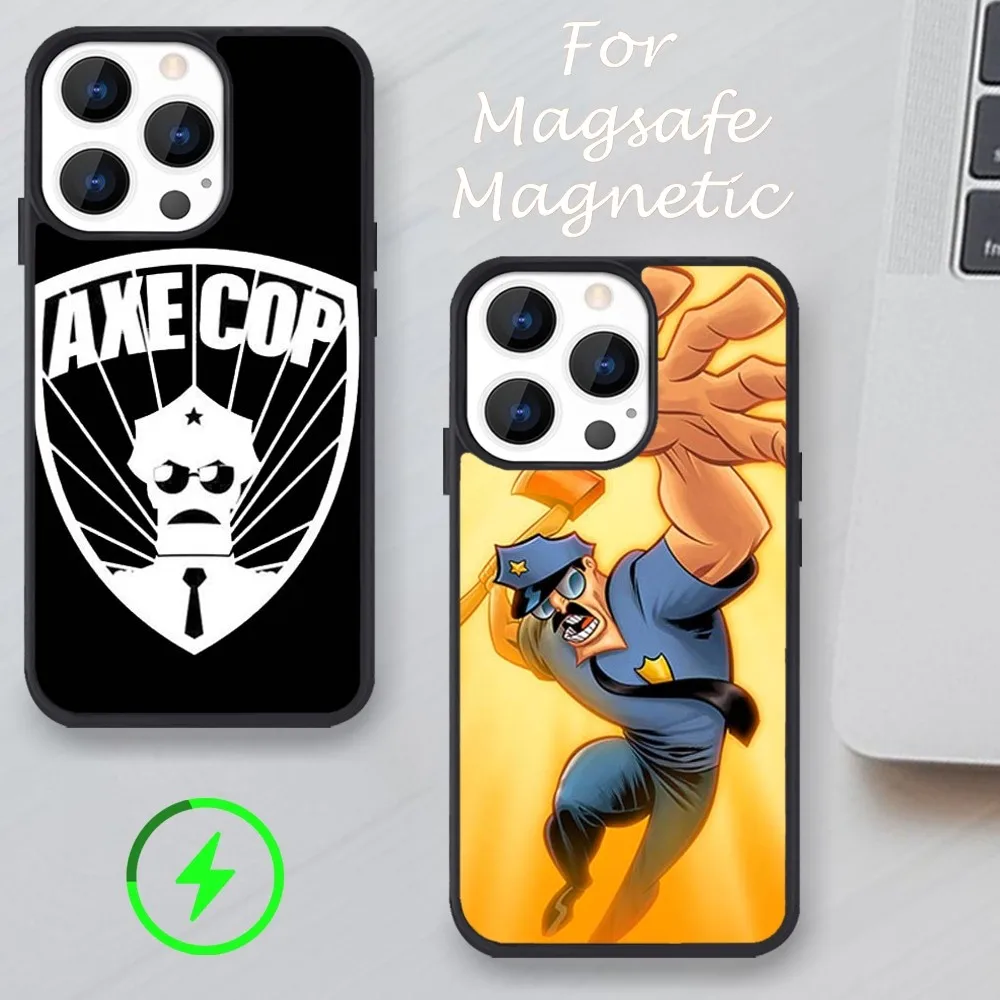 Мультяшный чехол A-Axe Cop для iPhone 11 12 13 14 15 Pro Max Plus Mini X Magsafe Magnetic