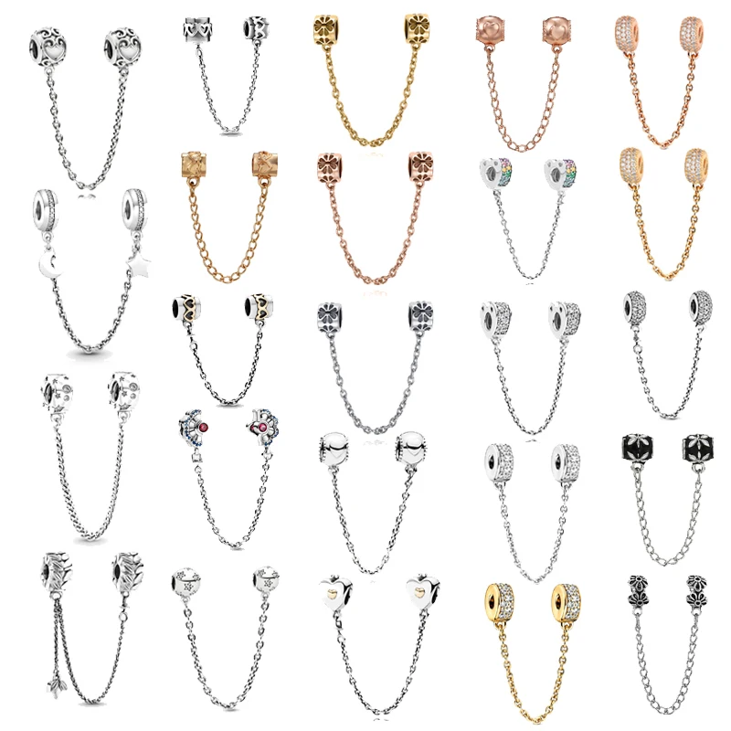 

1Pcs Crystal Starry Moon & Love & Flowers Safety Chain Fit Snake Chain Brand Bracelets For Women DIY Jewelry Accessories Making