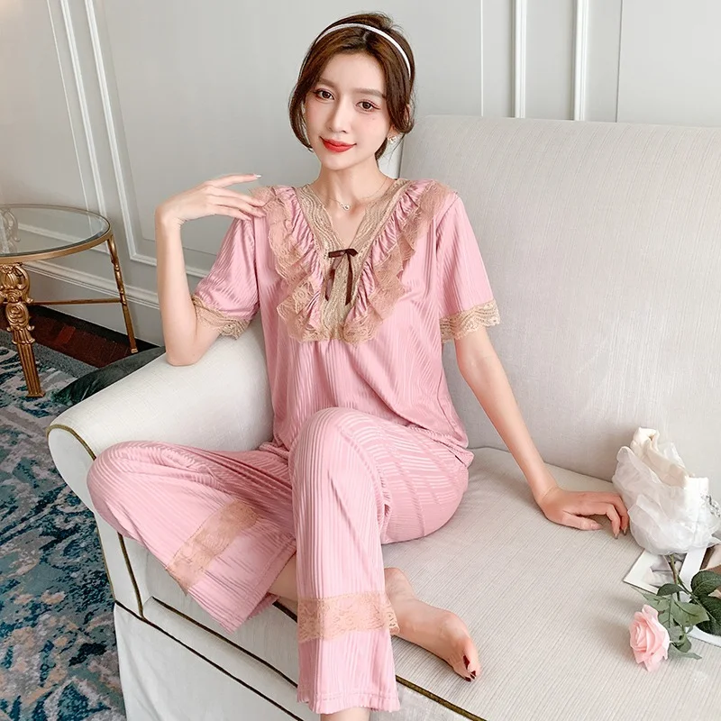 

Women's Suit Summer New Pajamas for Women Set Ace Simple Light Luxury Short Sleeve Pyjamas Home Wear Sleepwear 2 Piece Set