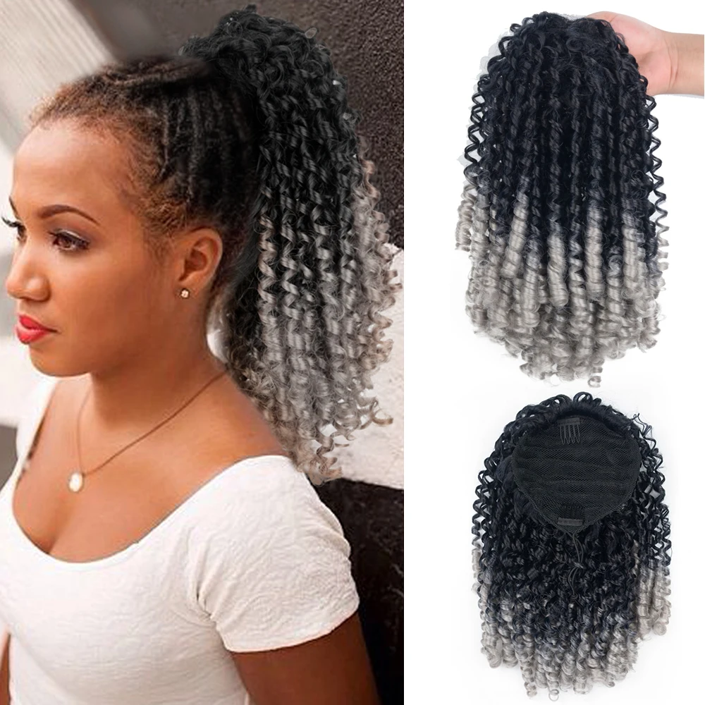 

14Inch Deep Curly Drawstring Ponytail Extension for Black Women Synthetic Afro Kinky Curly Pony Tail Hair Extension With 2 Clips