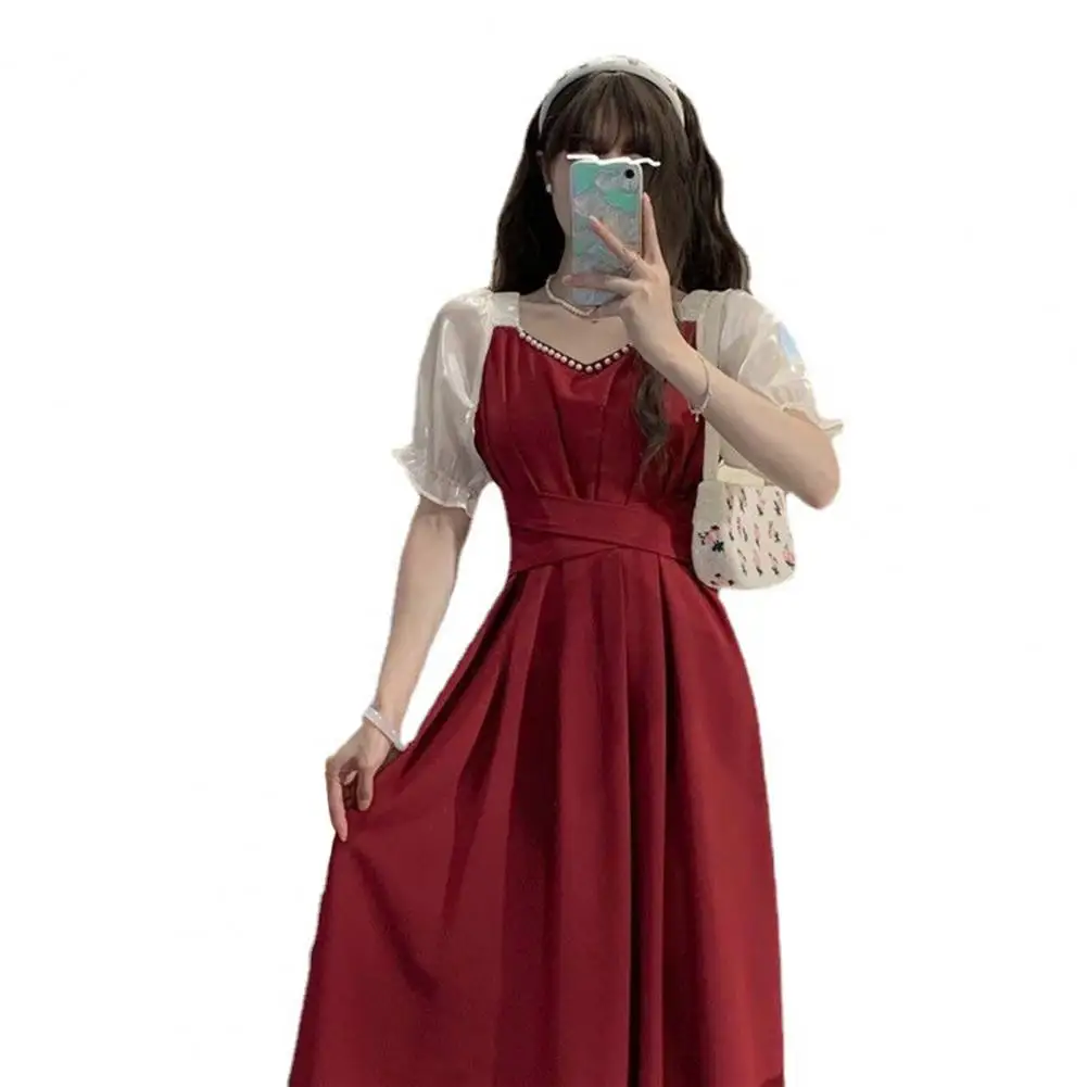 

Summer Dress Square Collar Maxi Dress Elegant Contrast Color A-Line Maxi Dress