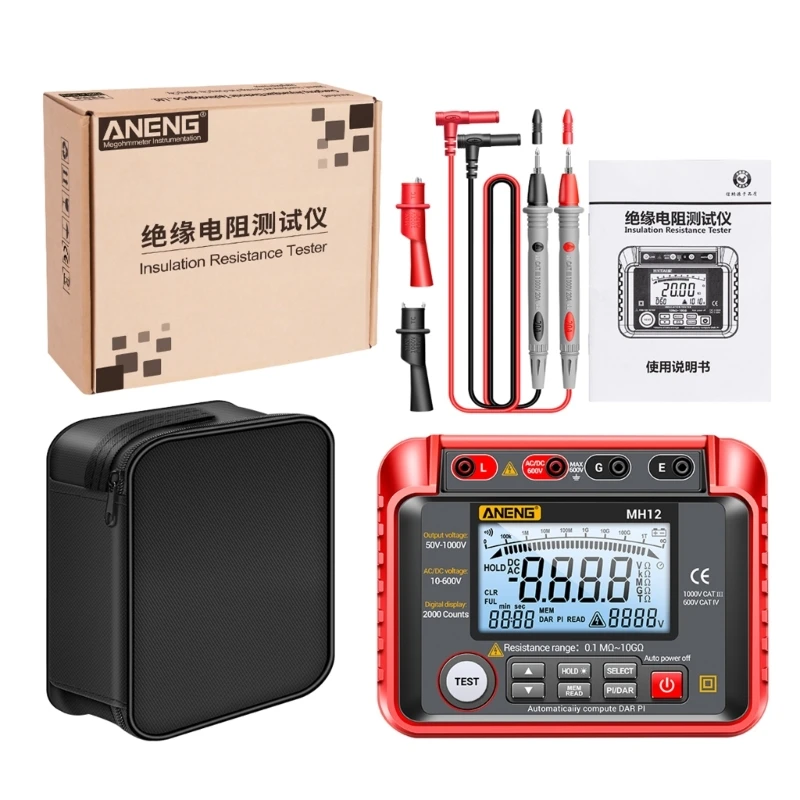 

Digital Insulation- Tester with Backlight- LCD Display PI/DAR- Meter Data Hold Insulation Resistance Tester Megohmmeter