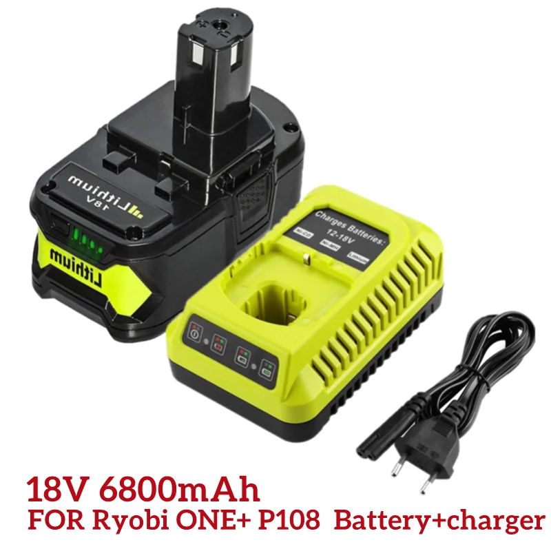

for Ryobi 18V 6800mAh High Capacity Lithium Battery for Ryobi ONE+ P102 P103 P104 P105 P107 Cordless Power Tools+charger