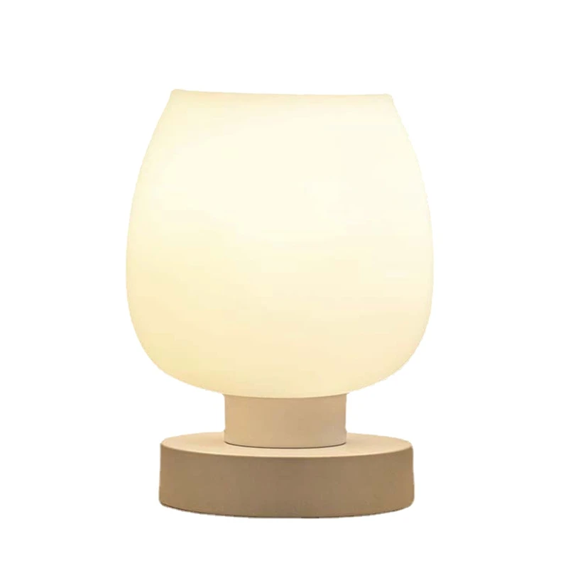 

Touch Bedside Table Lamp - Modern Small Lamp White Glass For Bedroom Living Room Nightstand, Desk Lamp, Warm LED Bulb, US Plug