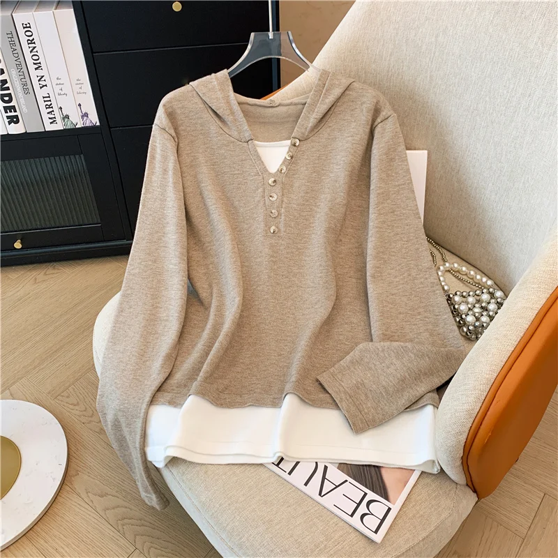 Модный женский костюм в Корейском стиле свободный вязаный топ с капюшоном