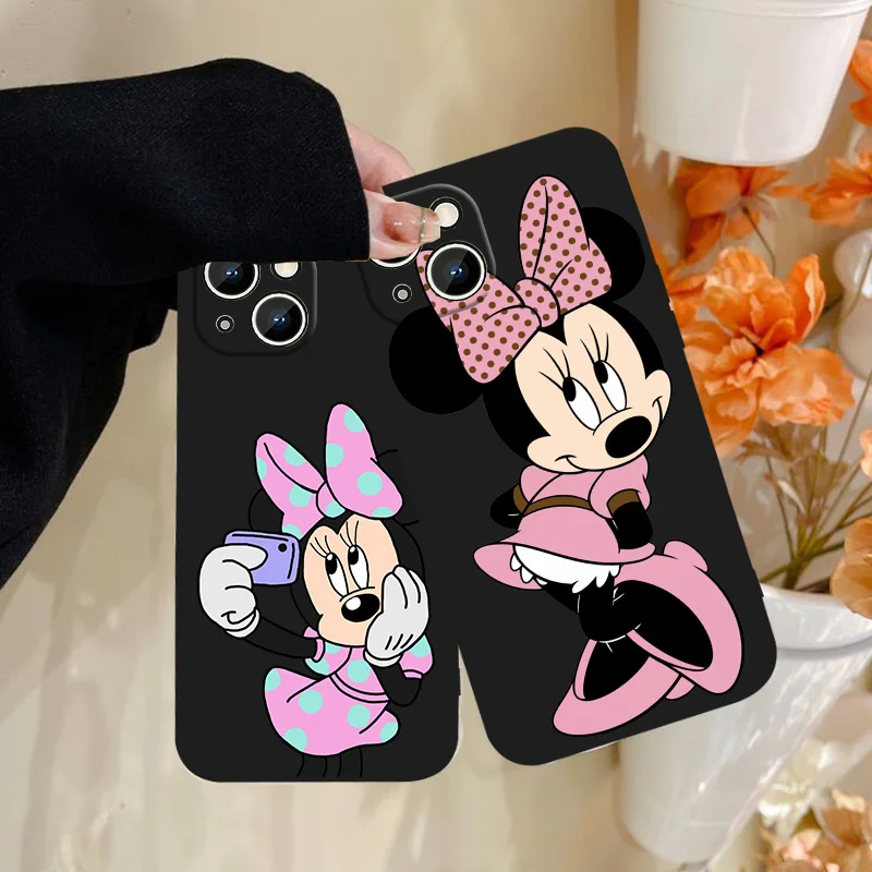 

Cute Mickey Minnie Anime Phone Case For Apple iPhone 11 12 13 14 Max Mini 5 6 7 8 S SE X XR XS Pro Plus Black Silicone Cover