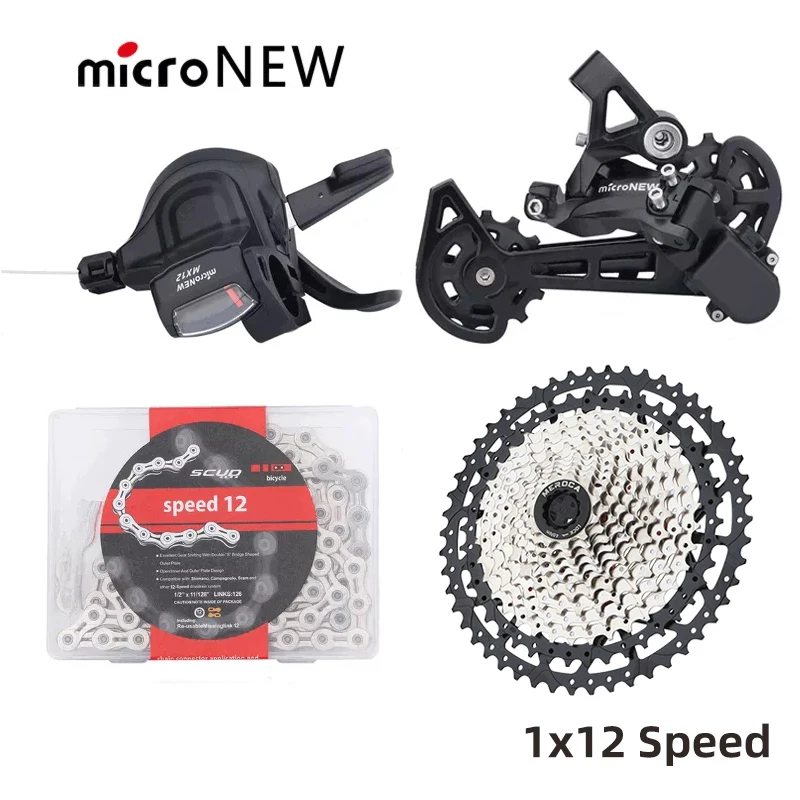 

microNEW Mountain Bike 12S Shifter w/Shift Cable 1x12 Speed Aluminum Plus PA Nylon Rear Derailleur for MTB 12V Derailleur