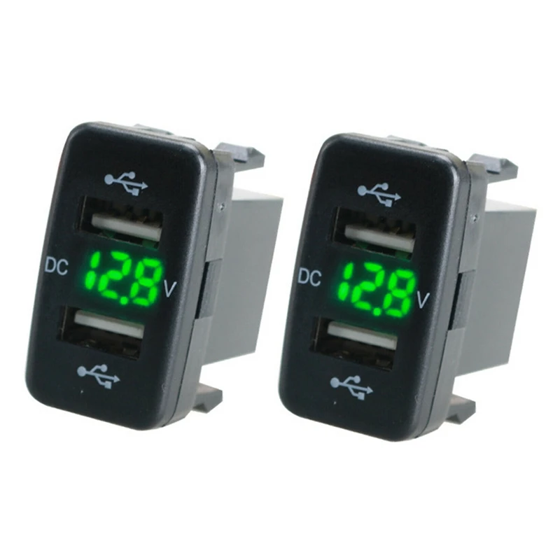 

2X Car Charger Socket Dual Usb Port Charging Volt Display Adapter Fit For Toyota Green
