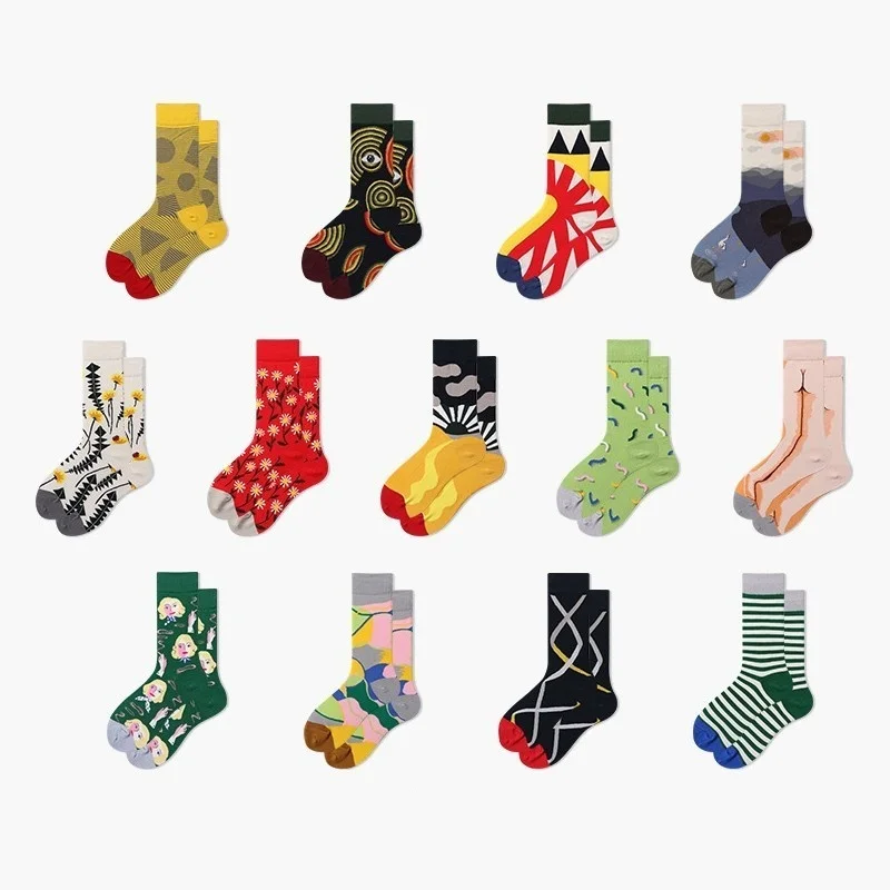

Peonfly Autumn Winter Hip Hop Men Streetwear Fashion Soft Combed Cotton Men's Happy Socks Funny Print Sox