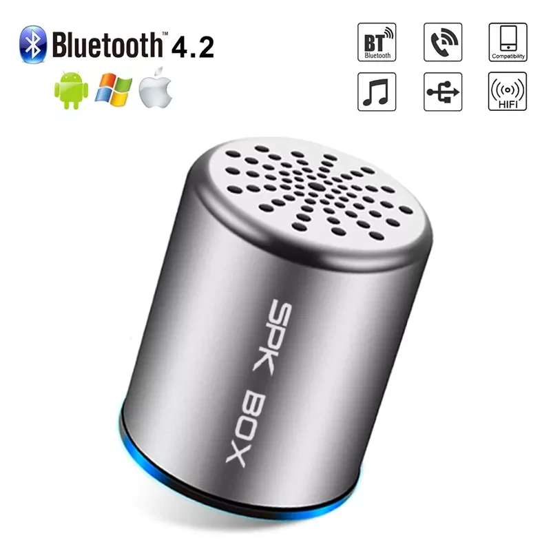 

SPK BOX Mini Portable Bluetooth Speaker 3W Metal Stereo Sound TWS System Wireless with Microphone Handsfree Call Music Play MP3