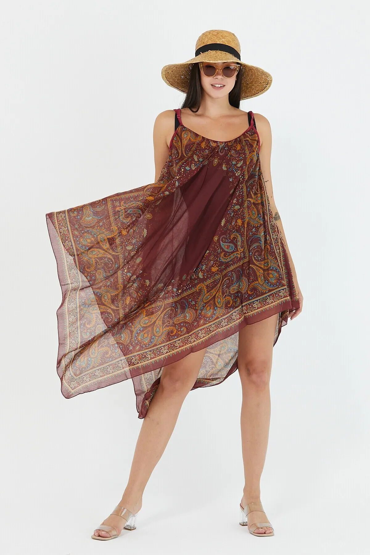 

Women's Pareo Beach Dress Swimwear Cover Up Dress Sexy Tunic Suit Beachwear Female Beach Bikini Cover Loose Mini Dress