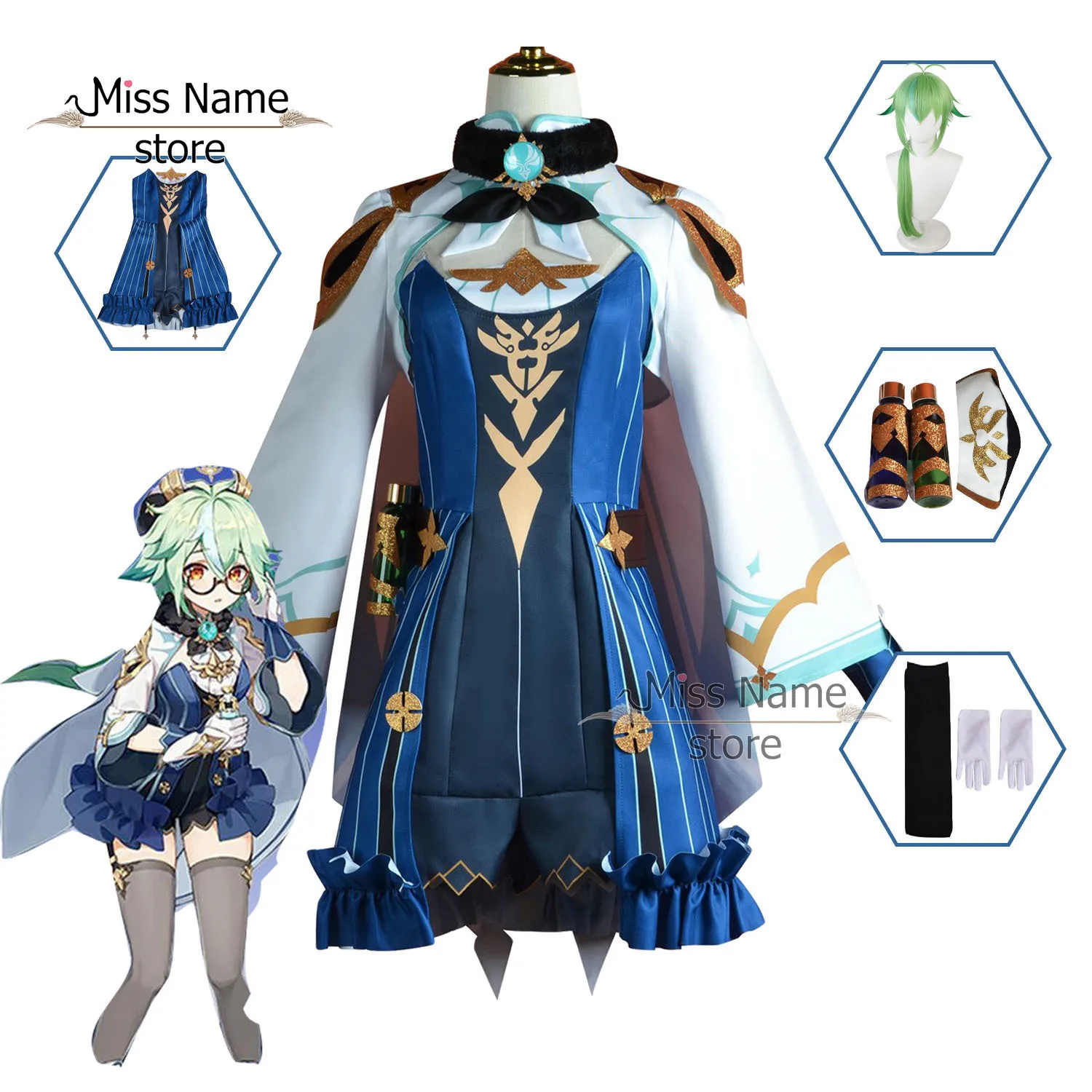 

Wholesale Anime Genshin Impact Sucrose Cosplay Costume Saccharose Wigs Shoes Suit Dress Uniform Halloween Party Outfit for Women