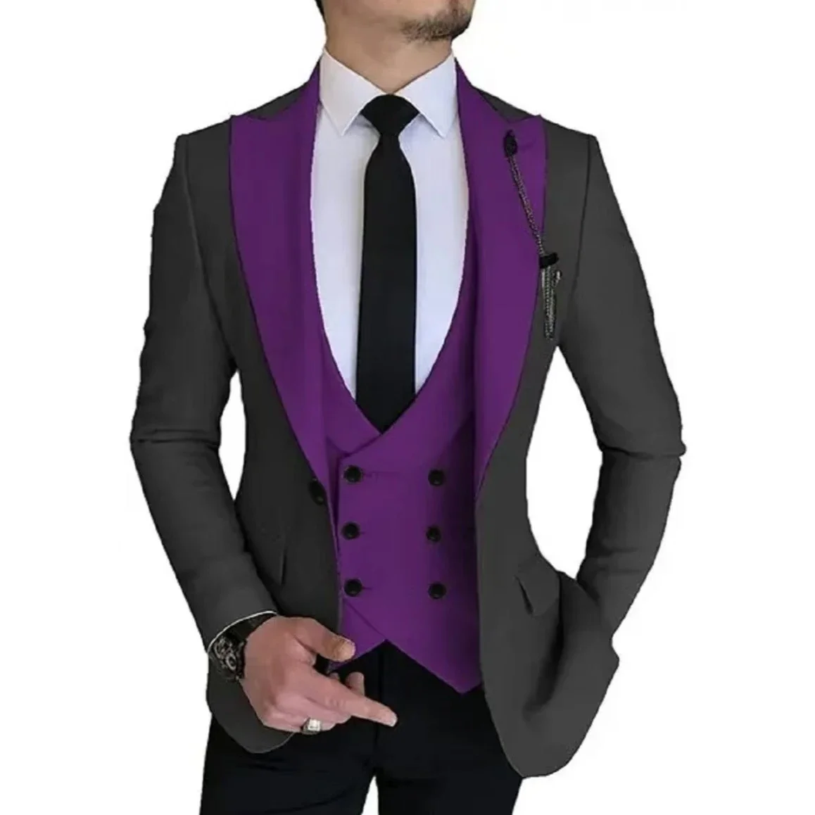 Элегантный мужской костюм из 3 предметов Формальные костюмы Slim Fit 3-х предметный