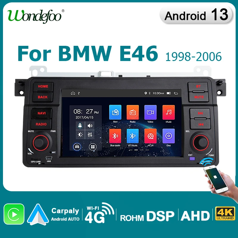 Wondefoo Auto Magneto 2 Din Android 13 для BMW E46 M3 318/320/325/330/335 Land Rover 75 с сенсорным экраном мобильного