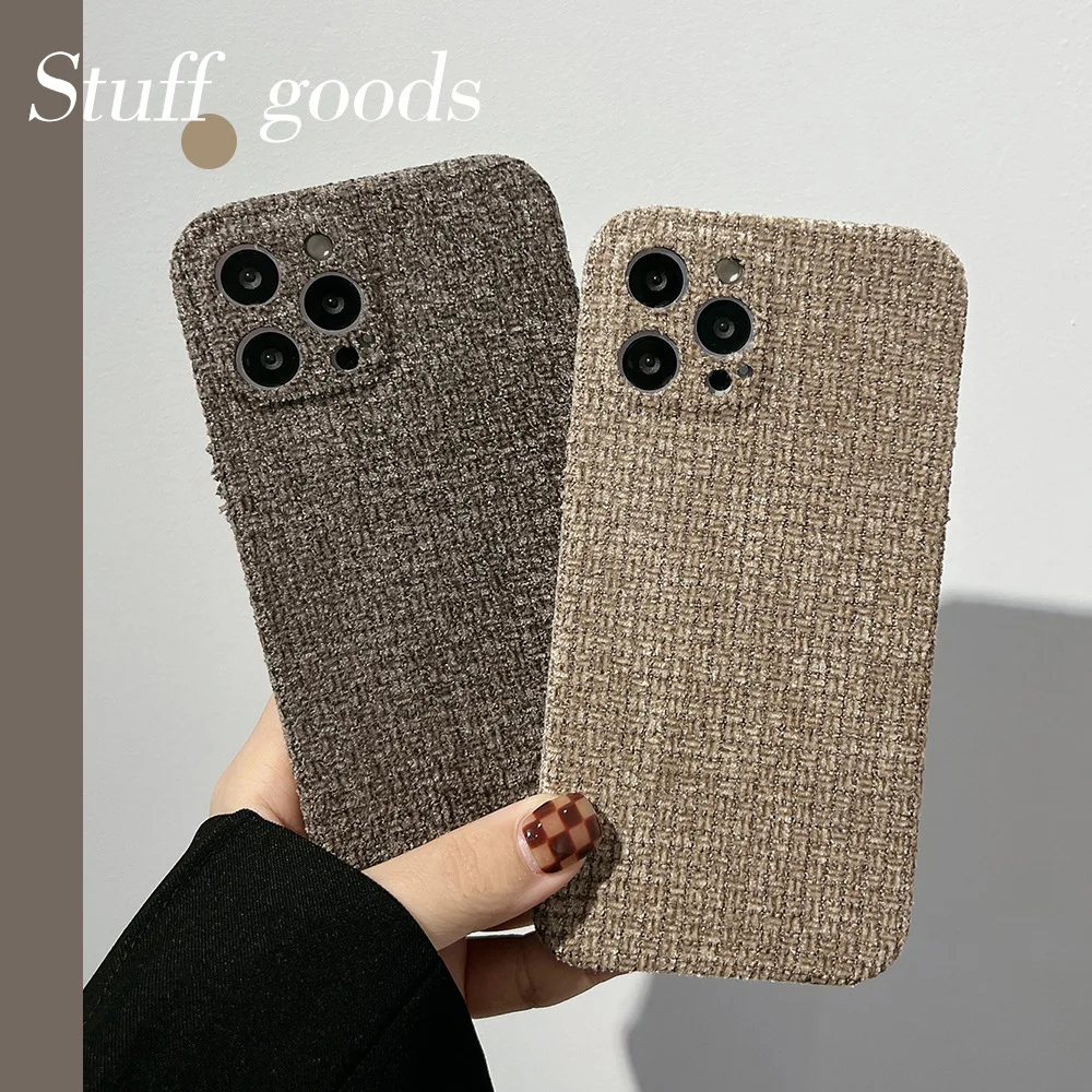 

Warm Flannel Plaid Cloth Phone Case For iphone 7 8 Plus SE 2020 13 12 Mini 11 Pro XS Max X XR Soft Corduroy Fabric Back Case