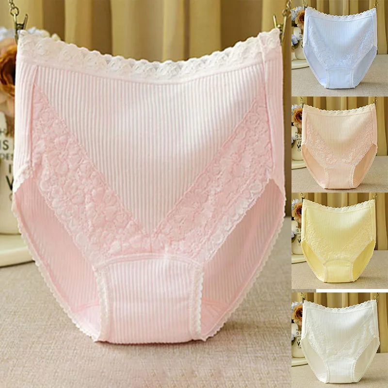 

1Pcs Fashion Breathable Comfortable Soft Ladies Underwear Cotton Seamless Solid Color Lace Elastic High-Waist Panties for Women
