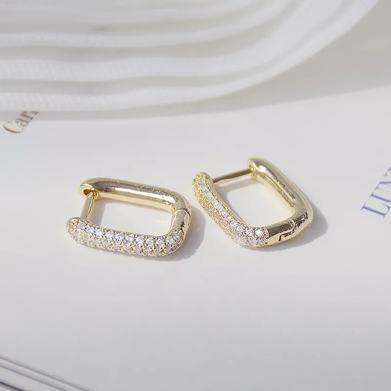 

Creative simple design lock square earring 14K real gold exquisite copper inlaid zircon women earrings jewelry