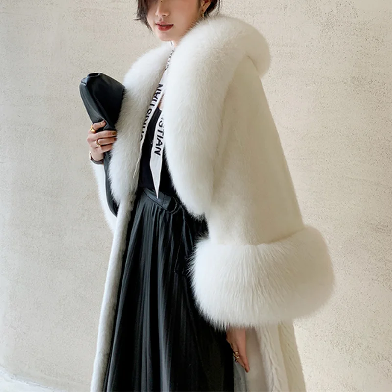 Winter Warm Fur Collar Female Mink Coat New Korean Style Temperament Fashion Slim Long Fur Trim Coat Women Furry 2021