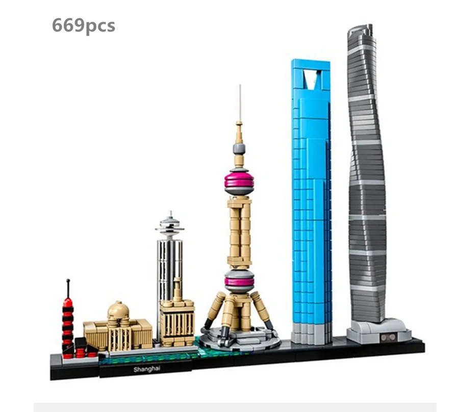 

Всемирно известная коллекция городской архитектуры Skyline, Шанхай, строительные блоки в сборе, Классическая модель, строительные блоки, строи...