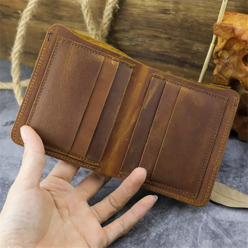 PNDME Vintage Genuine Leather  Business Small Wallet Fashion Crazy Horse Leather Top Layer Cowhide Multi-Card Wallet