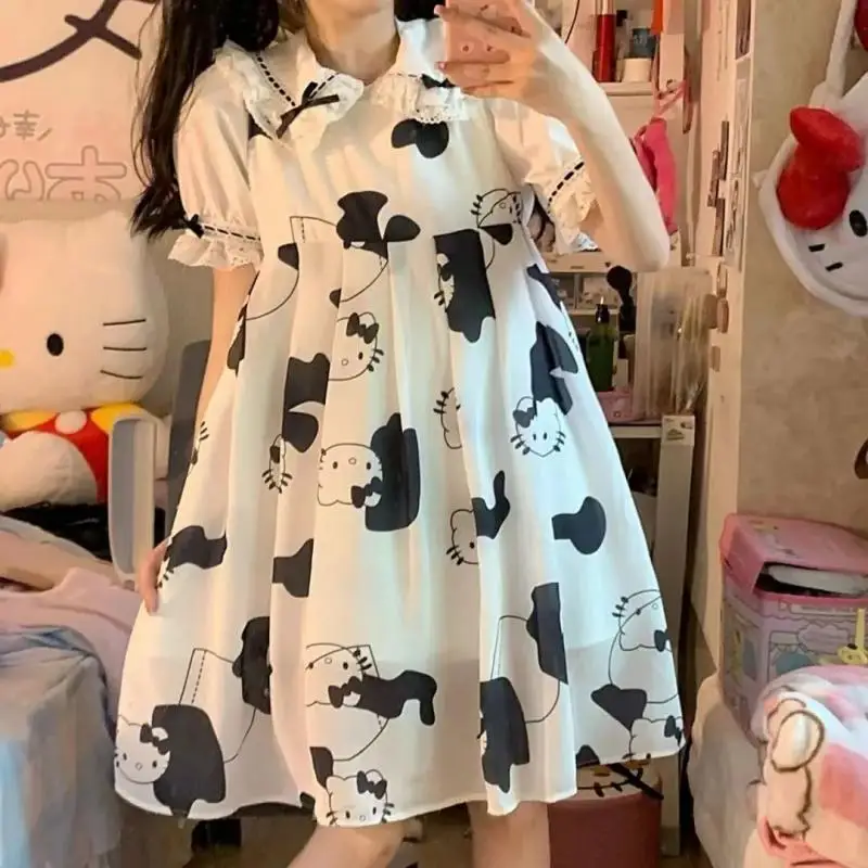Kawaii Sanrio аниме серия Hello Kitty Y2K ночная рубашка для девочек с сердечками Милая