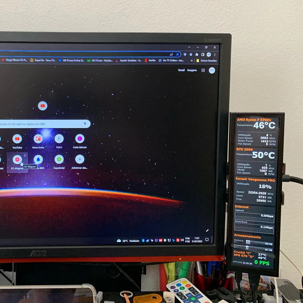 

480X1920 длинный ЖК-дисплей HDMI-совместимый USB-порт Sub-дисплей с кронштейном ЦП GPU SSD информация для Windows Linux Raspberry Pi