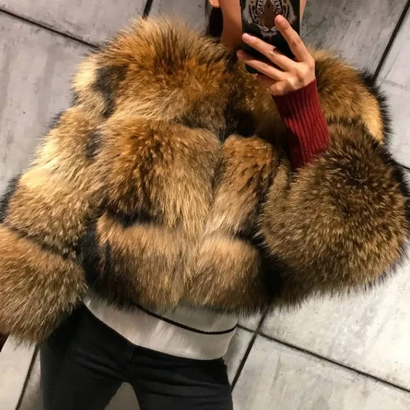 Real Raccoon Dog Fur Jackets Women Streetwear Tide Luxury Short Outertwear Lady Cozy Genuine Raccoon Dog Fur Coat Female enlarge
