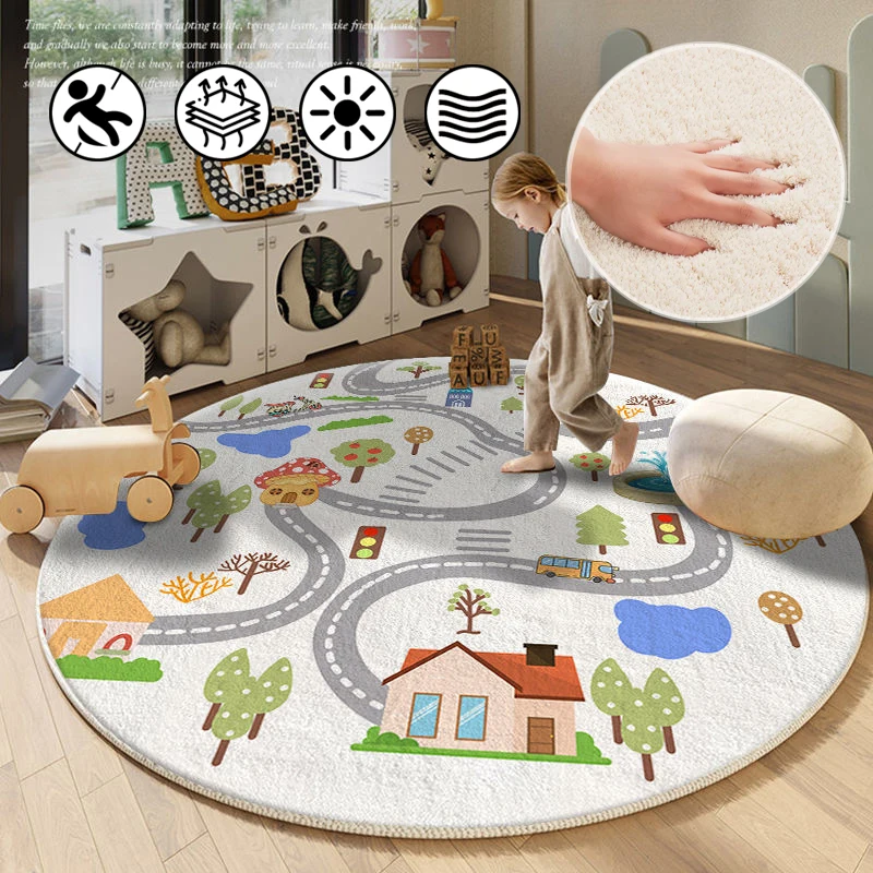

Children's Cartoon Rugs Simple Cute Modern Dirty Carpets for Living Room Bedroom Lounge Round Home Decoration Lambswool Mat