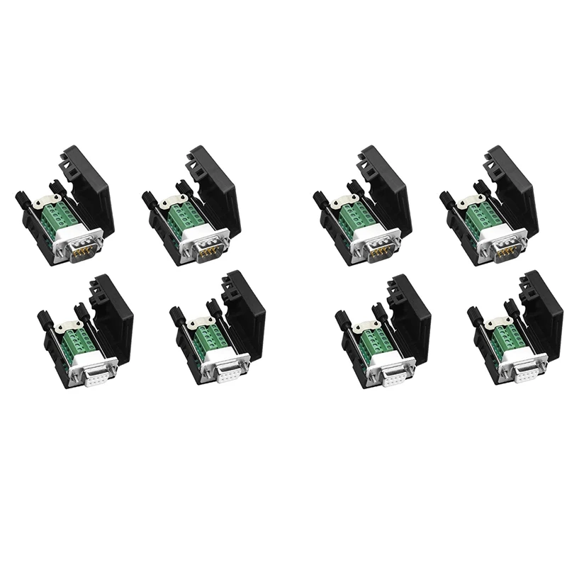 

DB9 Solderless RS232 D-SUB Serial To 9Pin Port Terminal Male Female Adapter Connector Breakout Board (4-Male+4-Female)