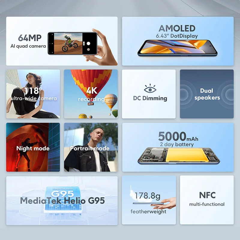 Cena Poco M5s 4GB 64GB 6GB 128GB Wersja Globalna Telefon Komórkowy | Wyświetlacz AMOLED | 64MP Kamera | Oryginalny Nowy | 33W ładowarka EU | NFC