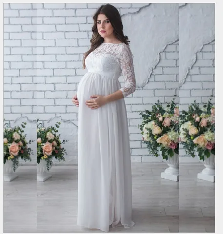 Платья для беременных для фотосессии для будущей матери Черная кружевная длинная юбка с круглым вырезом Белый Черный Red2021summer