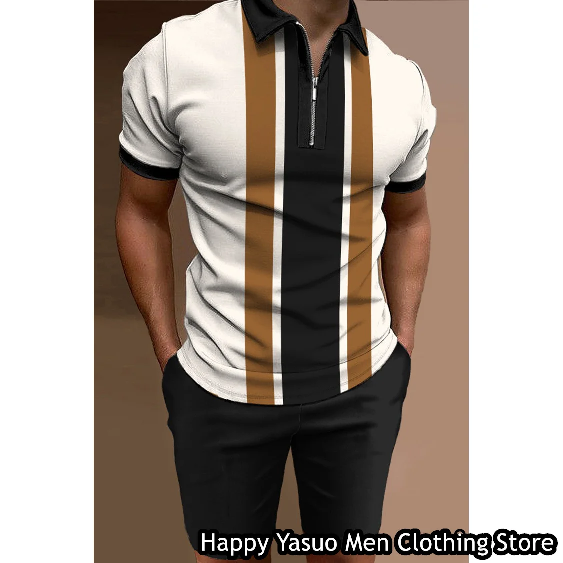 Summer Men Fashion Polo Shirt Set Man Turn Down Collar 3D Printed Solid Color Outfit Male 2 Pieces Tracksuit  Casual Clothing