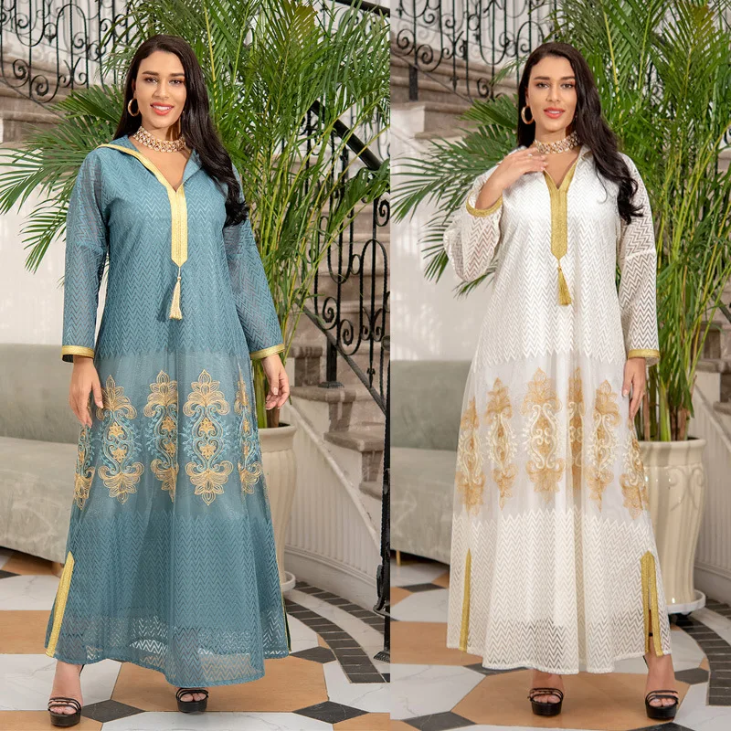Женский халат, Средний Восток, Ид аль-Адха, Золотая вышитая Марля с капюшоном, Саудовская Аравия, Дубай, женское платье