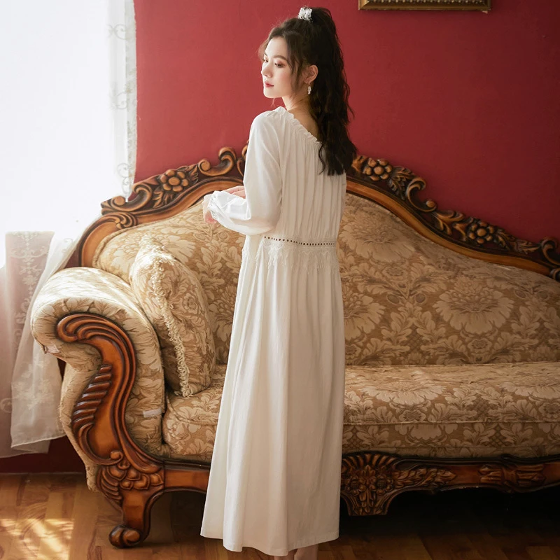 Roseheart New White Pink Blue Sexy Women Sleep Nightwear Suits Night Lace Nightgown Sleepwear Long Pants Homewear Gown Cotton